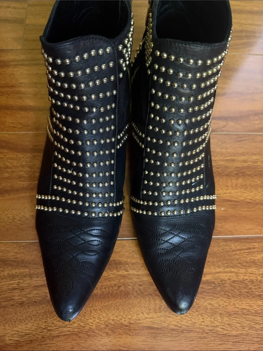 Anine Bing Black Leather Studded Pointed Ankle Boots